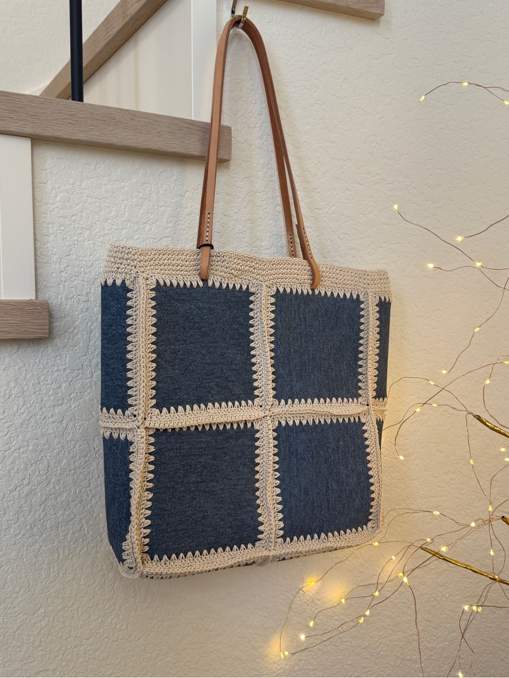 Premium Cowhide Crochet Tote Bag